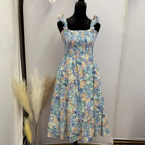 J. Crew Floral Blue and White Women's Dress - Picture 1 of 5